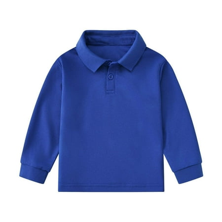 

LNWUY Boys Solid Color Casual School Long Sleeve Shirt Lapel Button Closure Shirt Comfortable Breathable Wicking Top Dark Blue 7 Years