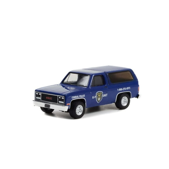 ModelToyCars 1990 GMC Jimmy - Unité de Police K-9 Conrail Bleu Foncé - Greenlight 30332/48 - Voiture Moulée sous Pression Échelle 1/64