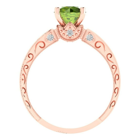 1.06 ct Round Cut Natural Peridot Solitaire with Accents Engagement Ring for Women in 18K Rose Gold