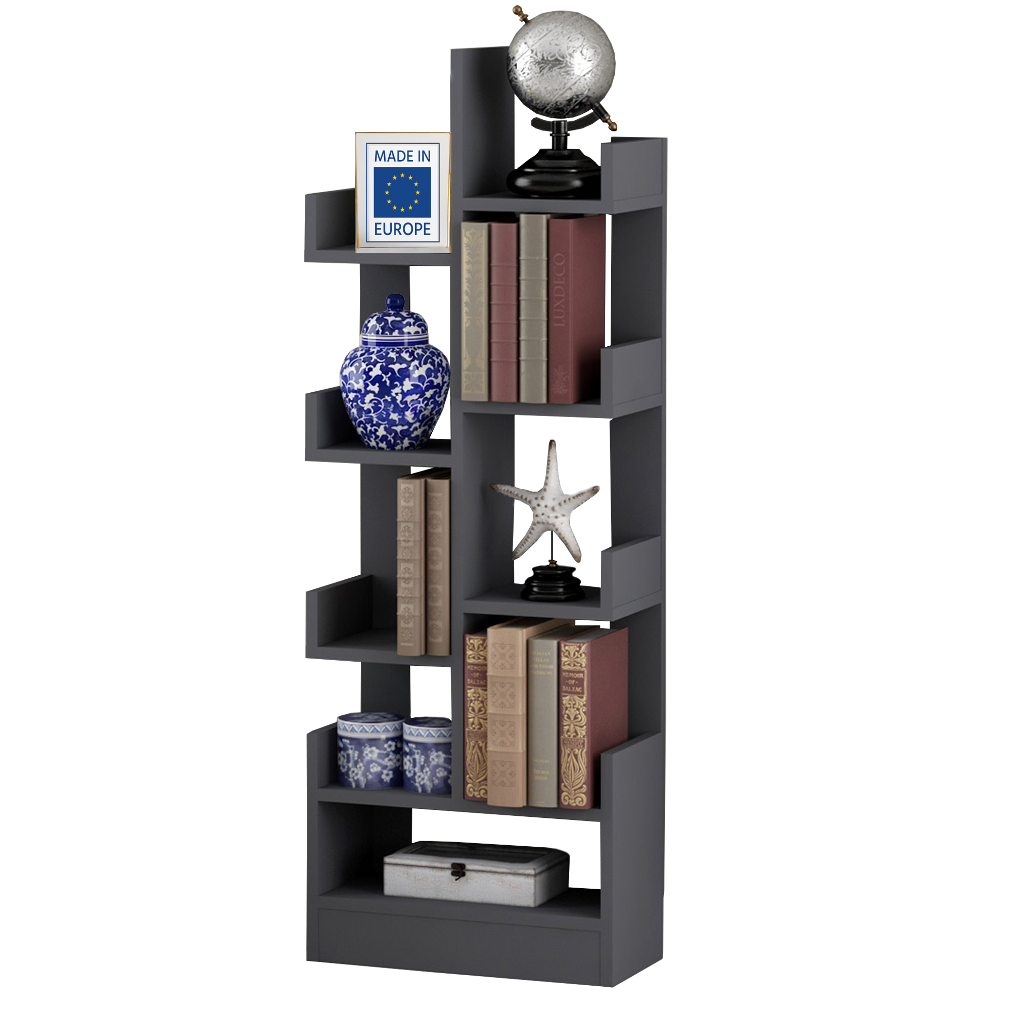 Casamudo Small Black Tree Bookshelf, Modern Book Shelf Organizer