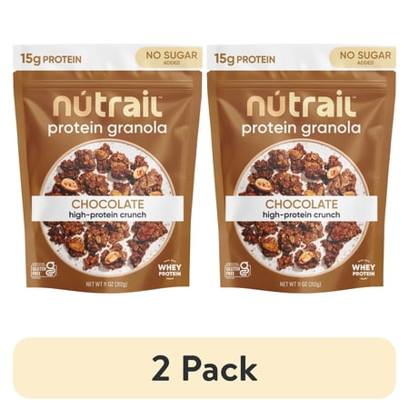 (2 pack) NuTrail 15g Protein Granola Cereal, Chocolate, No Sugar Added, Gluten Free, Made with Whey, 11 oz. 1 Count