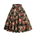 thumbnail image 3 of SWSMCLT Women's Midi Skirt Vintage High Waist Peasant Floral Printed Summer Pleated Cotton Casual Fall Fashion Basic Black Apricot Large, 3 of 4