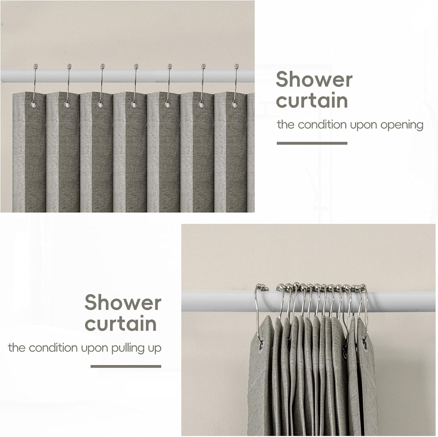 Magnetic Folding Shower Curtains Acordion Shower Curtain Fabric Polyester Waterproof Shower Curtains Suitable for Family Hotel Homestay Bathroom (Grey,77" W x 72" L) 1 Panel