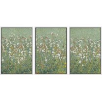 PixonSign Framed Canvas Print Wall Art Set Emerald Green Monet White Flower Field Nature Wilderness Illustrations Modern Art Decorative Floral Botanical Minimal Calm for Bedroom - 24"x36"x3 White