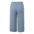 thumbnail image 3 of Bloomae Cotton Linen Capri Pants for Women 2025 Summer Lightweight Casual Plus Size Capris Wide Leg High Waisted Drawstring Croped Pants with Pockets Light Blue XL, 3 of 6