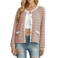thumbnail image 3 of Cueply Women's Cardigan Sweater Long Sleeve Striped Button Knit Jackets Coats Outwear with Pockets, 3 of 7