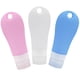 thumbnail image 4 of Juego de 3 botellas de viaje portátiles, dispensadores de jabón de silicona, recipientes para loción de encimera de 90 ml (rosa, azul y blanco), 4 of 5