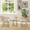 thumbnail image 4 of Patiojoy 3 PCS Patio Rattan Furniture Set with Round Tempered Glass Top Table & 2 Rattan Armchairs White Cushions, 4 of 9
