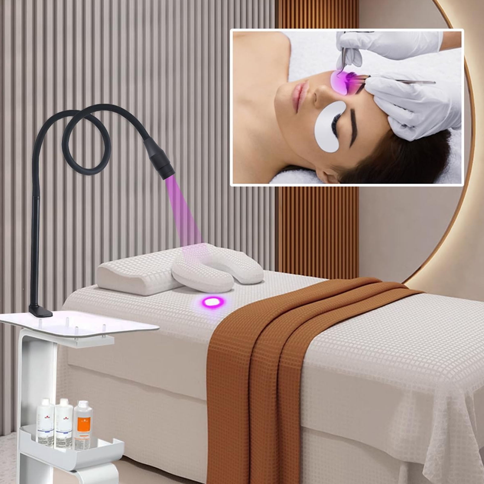 Nieyigj Lash Extension UV Lamp Gooseneck LED Light Adjustable Spot Size with Clamp & Foot Pedal Switch Nail Dryer 16.5 inches / 42 cm