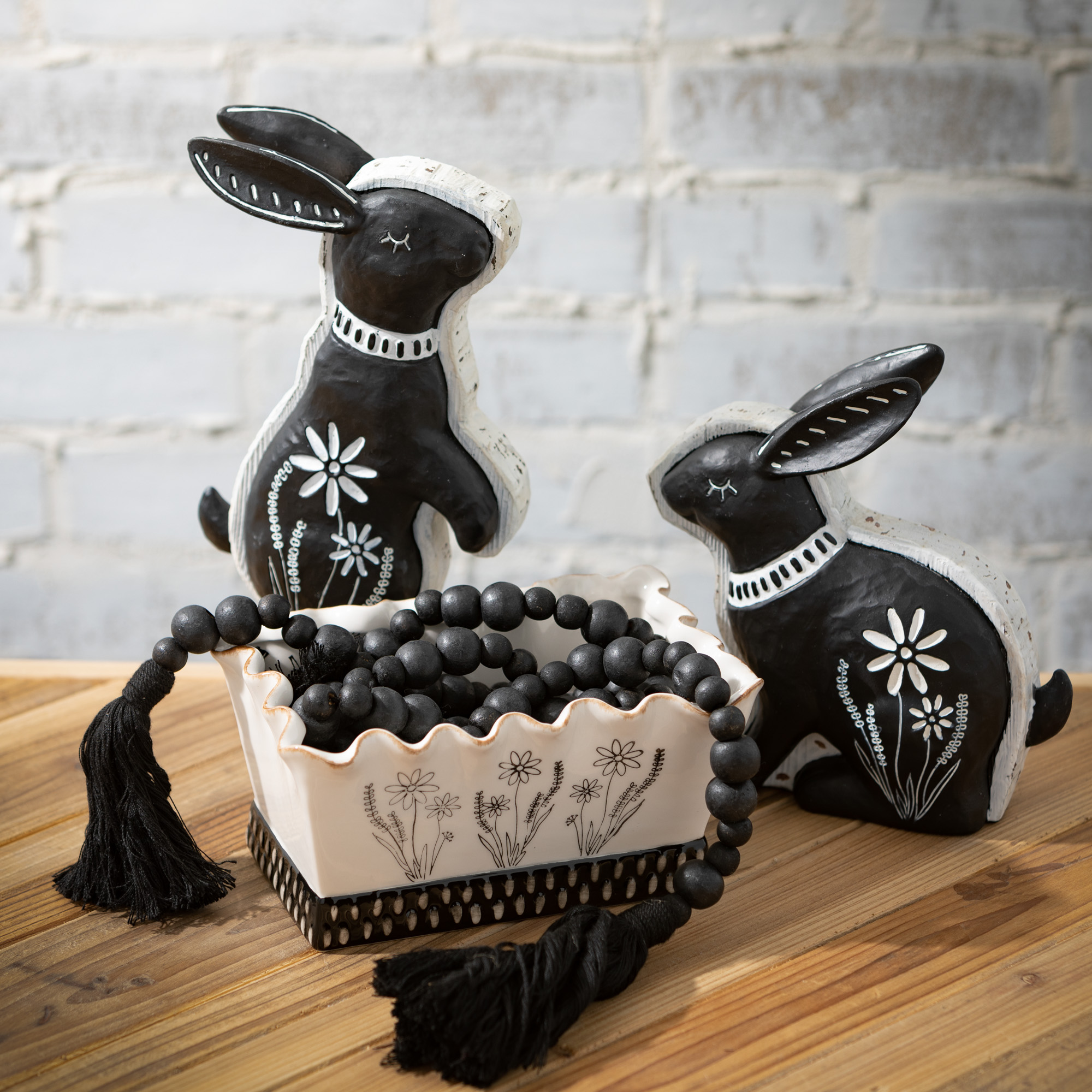 72" & 24" Tassel & Wood Bead Garland - Set of 2, Black