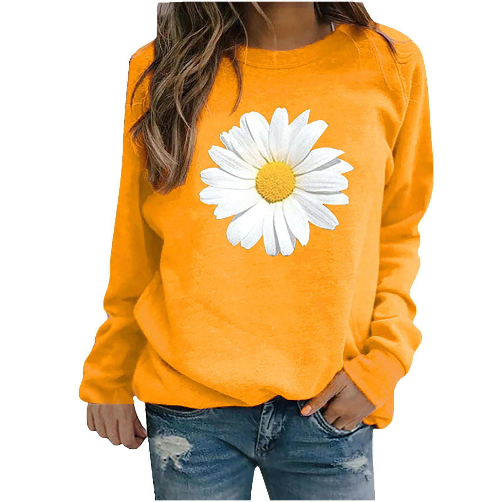 orange sweater with yellow flower