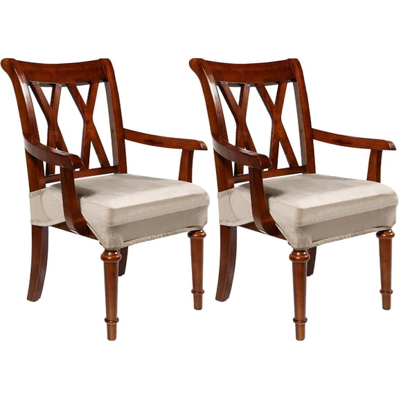 Large Dining Room Chair Seat Covers with Armrest Dining Chair Slip Covers Protectors(2 Pcs,Taupe)