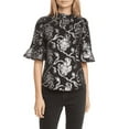 thumbnail image 2 of Rebecca Taylor BLACK/SILVER Metallic Paisley Short Sleeve Lurex Clip Top, US 6, 2 of 11