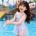 thumbnail image 2 of Glisme Summer Girls Swimsuit Swimwear With Cute Cartoon Design Lightweight Sun Swimwear For Swimming Lessons And Beach Days Relaxed Fit Bathing Suits Size 5-6 Years Purple, 2 of 8