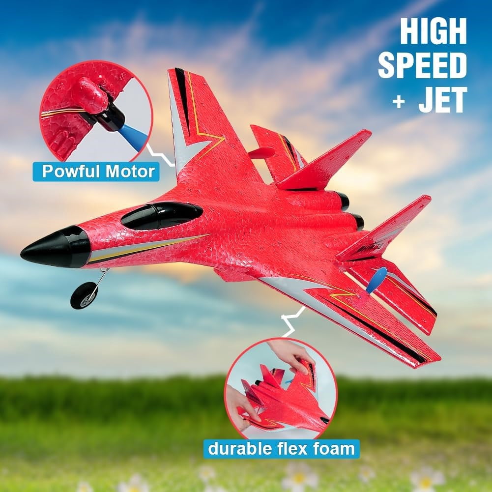 Roofworld RC Airplane SU-27 Red, 2.4GHz 2 Channel, Gyro, Night Lights