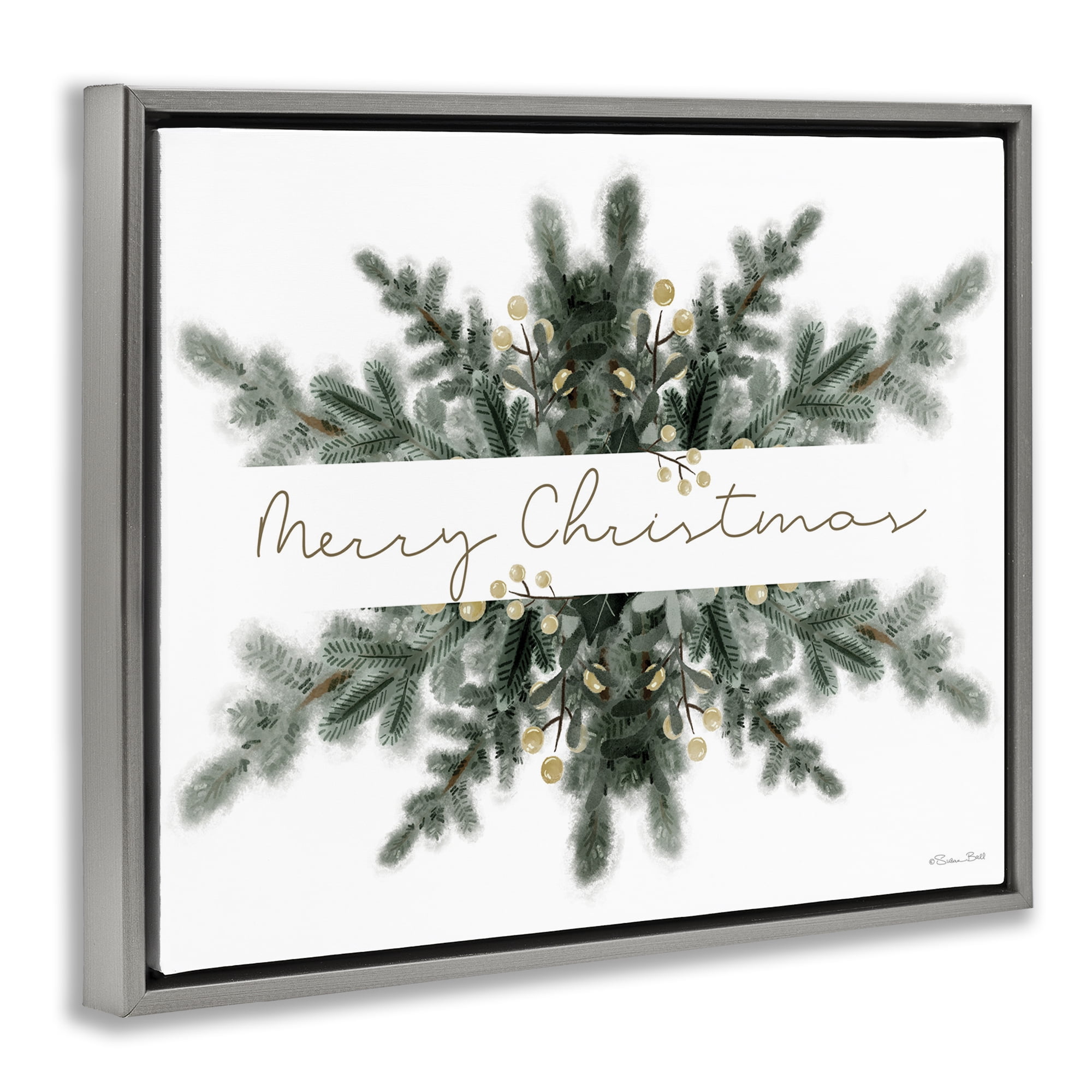 Stupell Industries Festive Fir Phrase Holiday Painting Gray Floater Framed Art Print Wall Art, 21 x 17