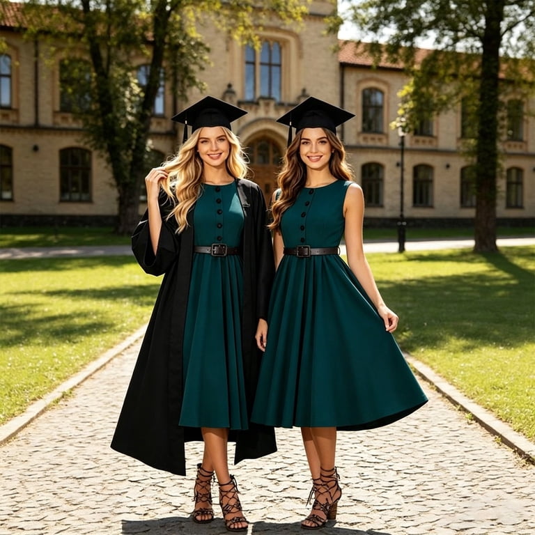 green midi dress graduation Arlun Summer Graduation Dresses for Women 2026 Stylish Classic Casual Solid Color a Line Swing Dress Elegant Crew Neck Sleeveless Waisted Formal Midi