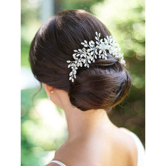Crystal Bride Wedding Hair Comb Silver Rhinestones Hair Clip Bridal Side Combs Hair Piece Opal Headpiece Hair Accessories for Women and Girls (A Silver)