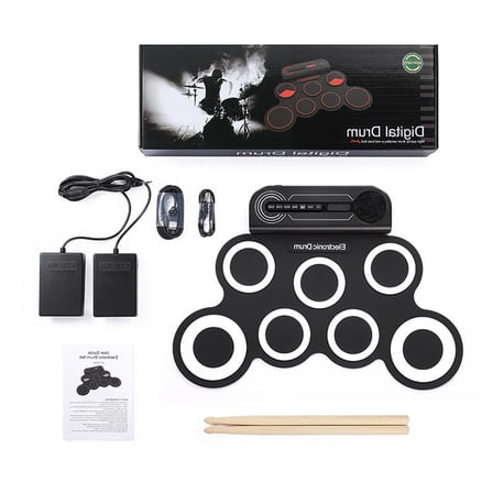 Rechargeable Electronic Drums Set Folding Silicone Practice Pad with Drumsticks Foot Pedal For Children Music Lovers