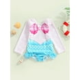 thumbnail image 2 of Arvbitana Toddler Baby Girls One Piece Rush Guard Swimsuit Seashell Print Ruffle Long Sleeve Romper Swimwear Summer UV Sun Protection Bathing Suit for Kids 6M-3T, 2 of 9
