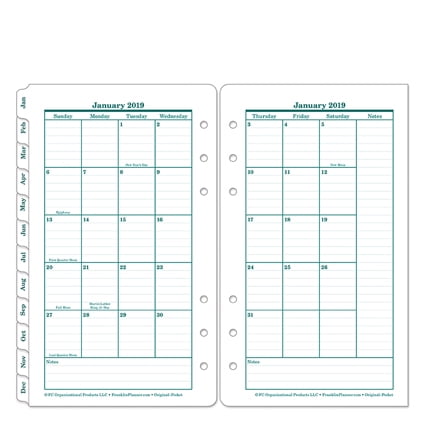 Franklin Covey Pocket - Pocket Original Two Page Monthly Ring-bound Tabs - Jan 2019 - Dec 2019