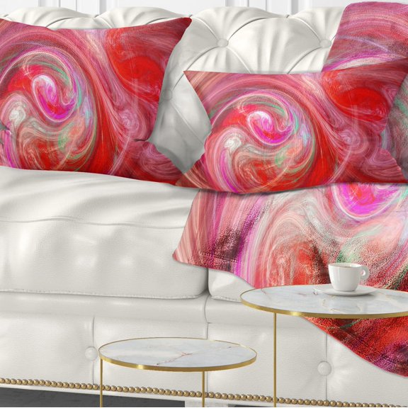 Designart Red Fractal Pattern with Circles - Abstract Throw Pillow - 12x20