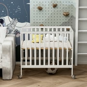 Fizzy Baby Foldable Baby Crib with Wheels Portable Baby Bed Travel Crib, White