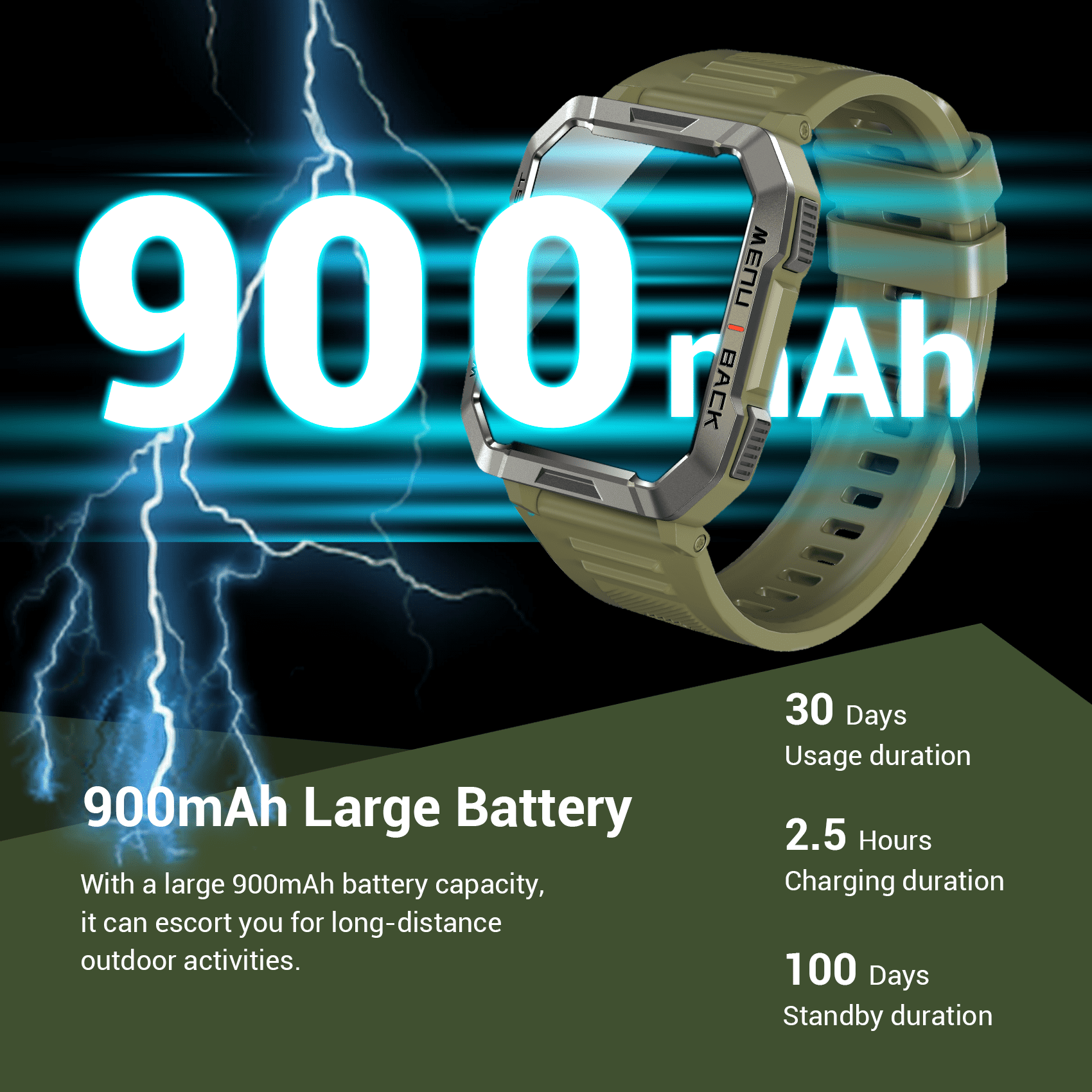 Blackview 1.45" Military Smart Watch for Men,100+ Sport Modes/Call Receive/Dial/Flashlight/ Waterproof,Smartwatch fits for iPhone Android,Green
