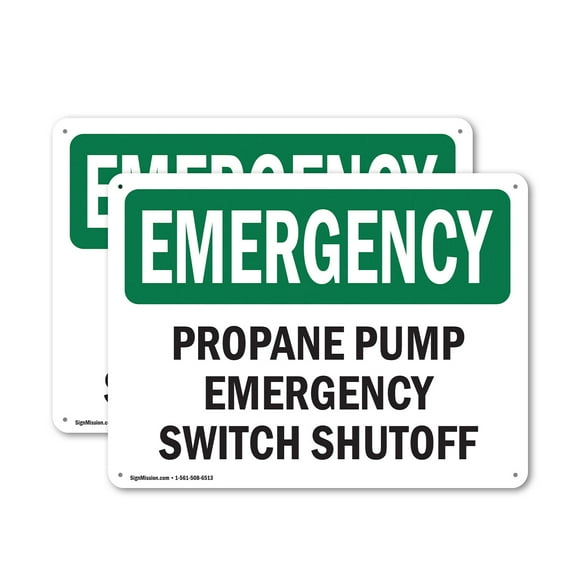 (2 Pack) Propane Pump Switch Shutoff OSHA Emergency Sign 18 Inch X 12 Inch Plastic Sign, Weather Resistant, UV Protected for Workplace, Business, and Construction Site, Made in the USA