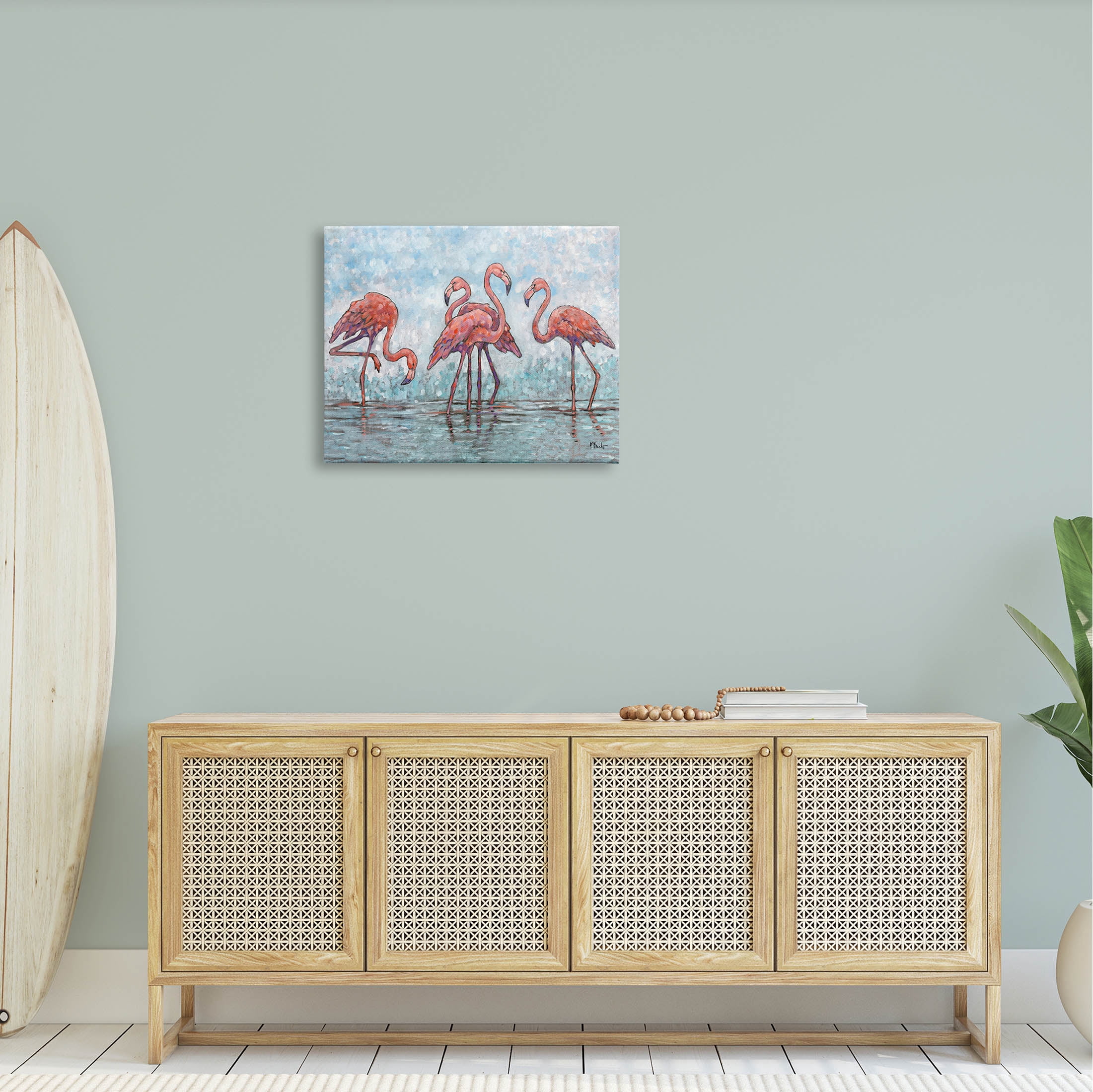 Stupell Industries Flamingos in Lagoon Impressionist Style Painting Gallery Wrapped Canvas Print Wall Art, Design by Paul Brent