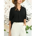 thumbnail image 4 of Doublju Womens Johnny Collar Shirred Short Sleeve Blouse With Plus Size, 4 of 4