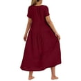 thumbnail image 4 of Summer Savings Clearance Women's Summer Flower Solid Color Casual Short Sleeve Crewneck Dress Casual Flowy Tiered Maxi Beach Dress,Chic Day Dresses for Ladies Summer Wear, 4 of 6