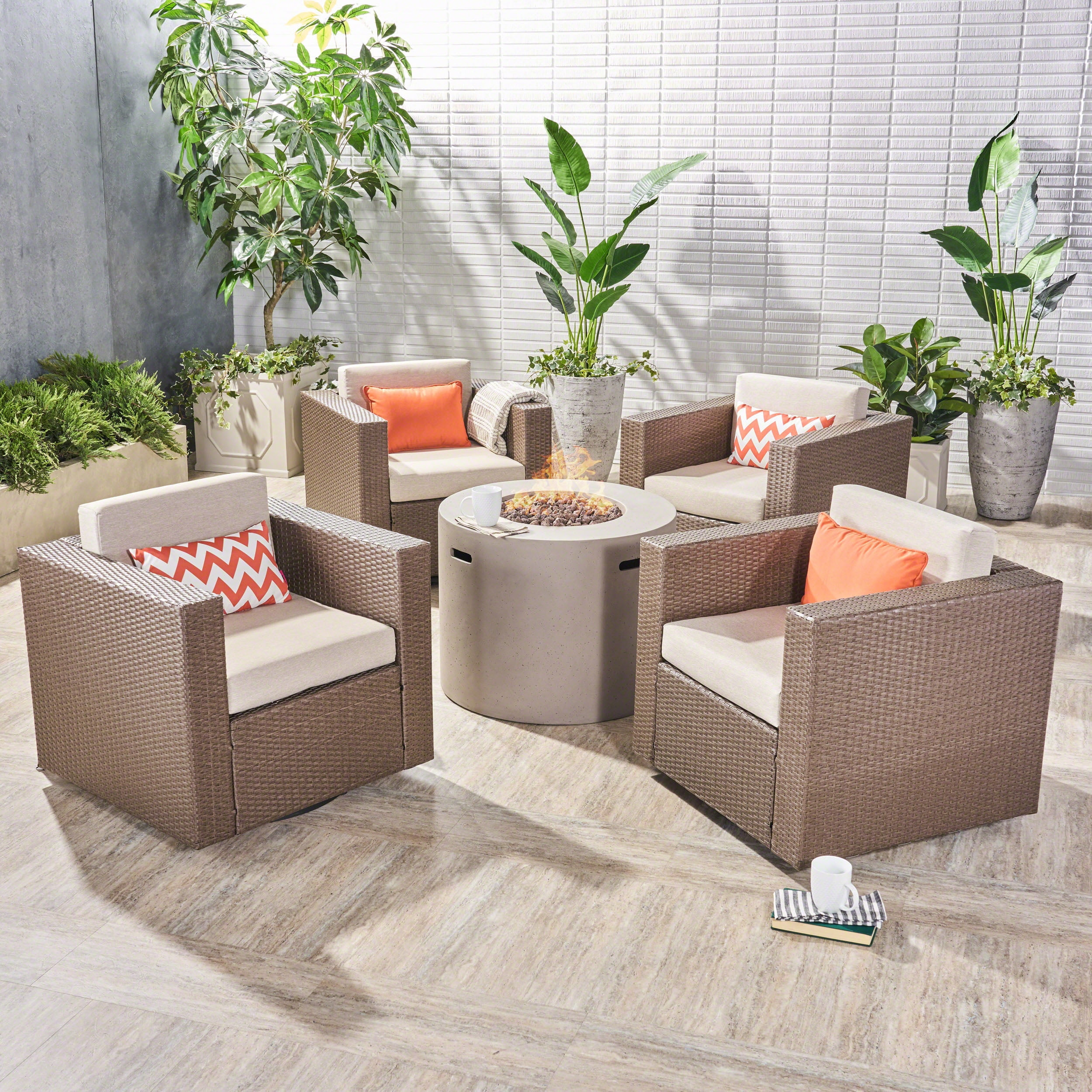 Lola Outdoor 5 Piece Swivel Wicker Club Chair Set with ...