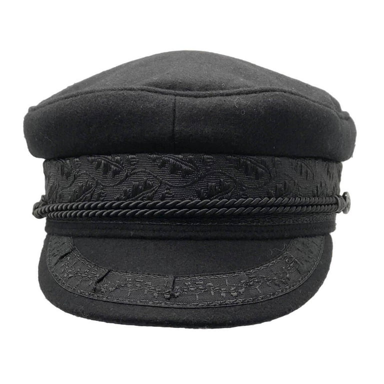 DUTC Oktoberfest Haus Deluxe Wool Black Greek Fisherman Hat for Men, Classic Aegean Fisherman's Cap