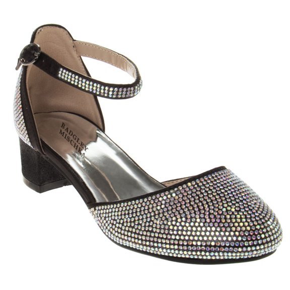 Badgley Mischka Big Kids Block Heeled Dress Shoes, Black, 13