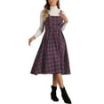 thumbnail image 4 of INSPIRE CHIC Women's Vintage Plaid Sleeveless A-Line Overall Pinafore Midi Dress S Dark Red, 4 of 5