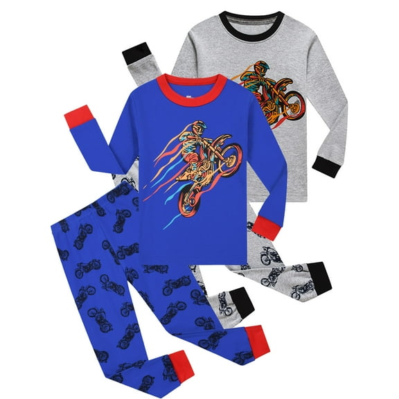 WIBACKER Kids Boys Motorcyclist 2 Piece Pajamas Set 100% Cotton Pjs for Toddler
