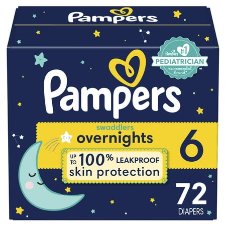Pampers Swaddlers Overnight Diapers Size 6, 72 Count (Select for More Options)