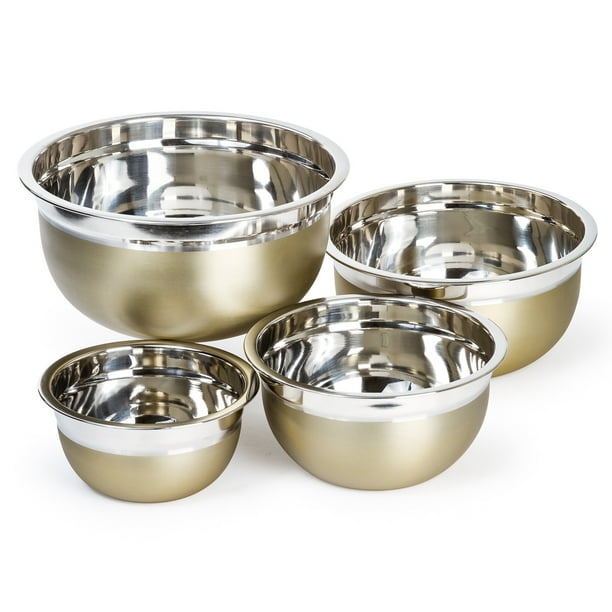 Heavy Duty Stainless Steel German Mixing Bowl Set Gold 4 Nested Large