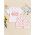 thumbnail image 5 of Toddler Baby Birthday Outfit Letter Embroidery Short Sleeve T-Shirt with Checkerboard Shorts 2 Pcs Set for Boy Girl, 5 of 10