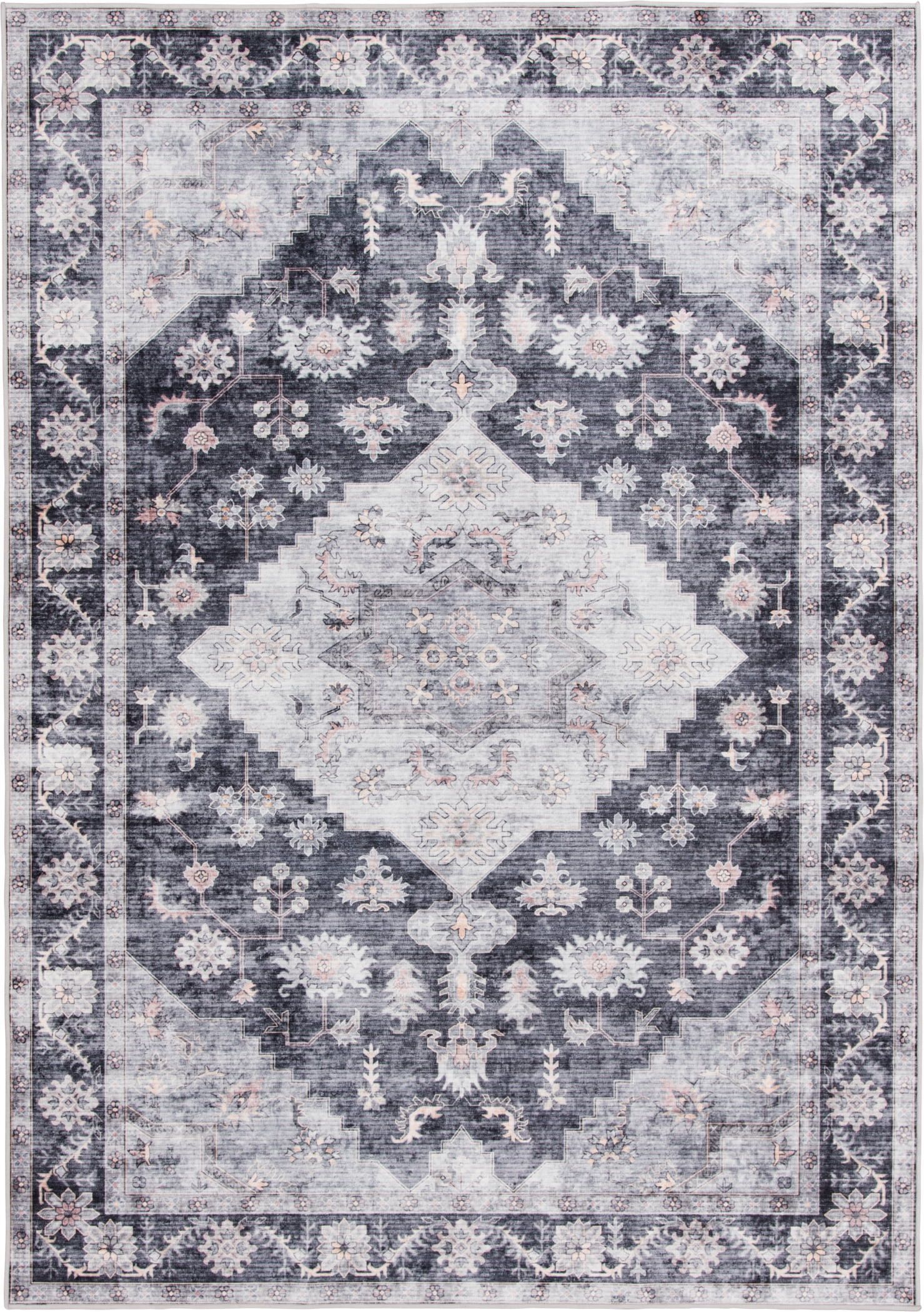 Better Homes & Gardens Persian Machine Washable Area Rug, Gray, 5'x7'