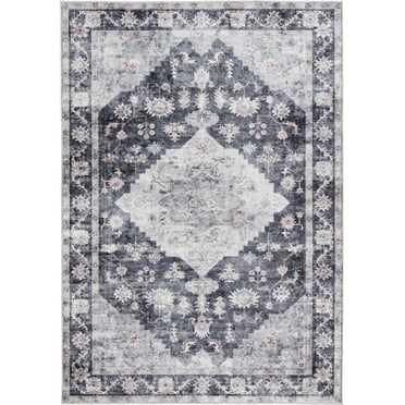 Better Homes & Gardens Machine Washable Persian Indoor Area Rug, Gray, 7'2"x9'10"