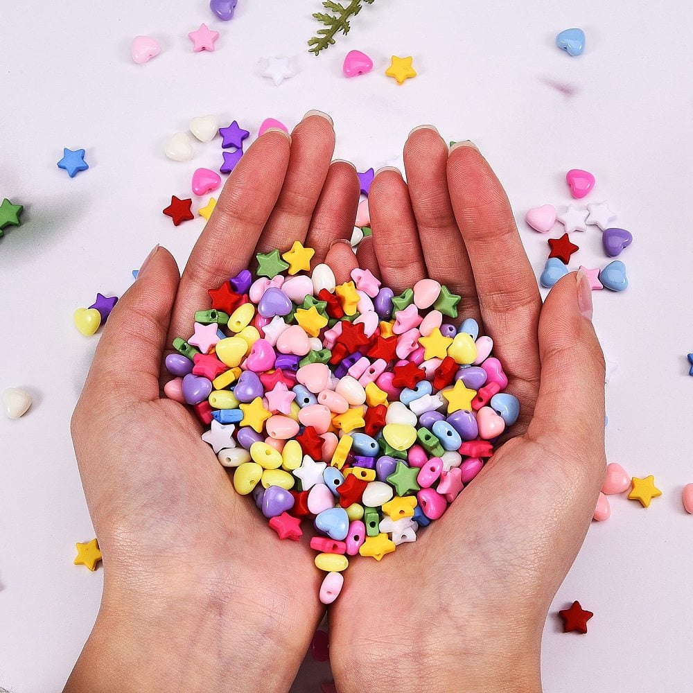 1Box 1500Pcs 15 Style Opaque Acrylic Beads Heart & Star Mixed Color 100pcs/styleDIY