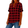 thumbnail image 2 of Oksale Plus Size Button Down Shirts Women Trendy V Neck Plaid Linen Tops Summer Blouses 2026 Red 3XL, 2 of 7
