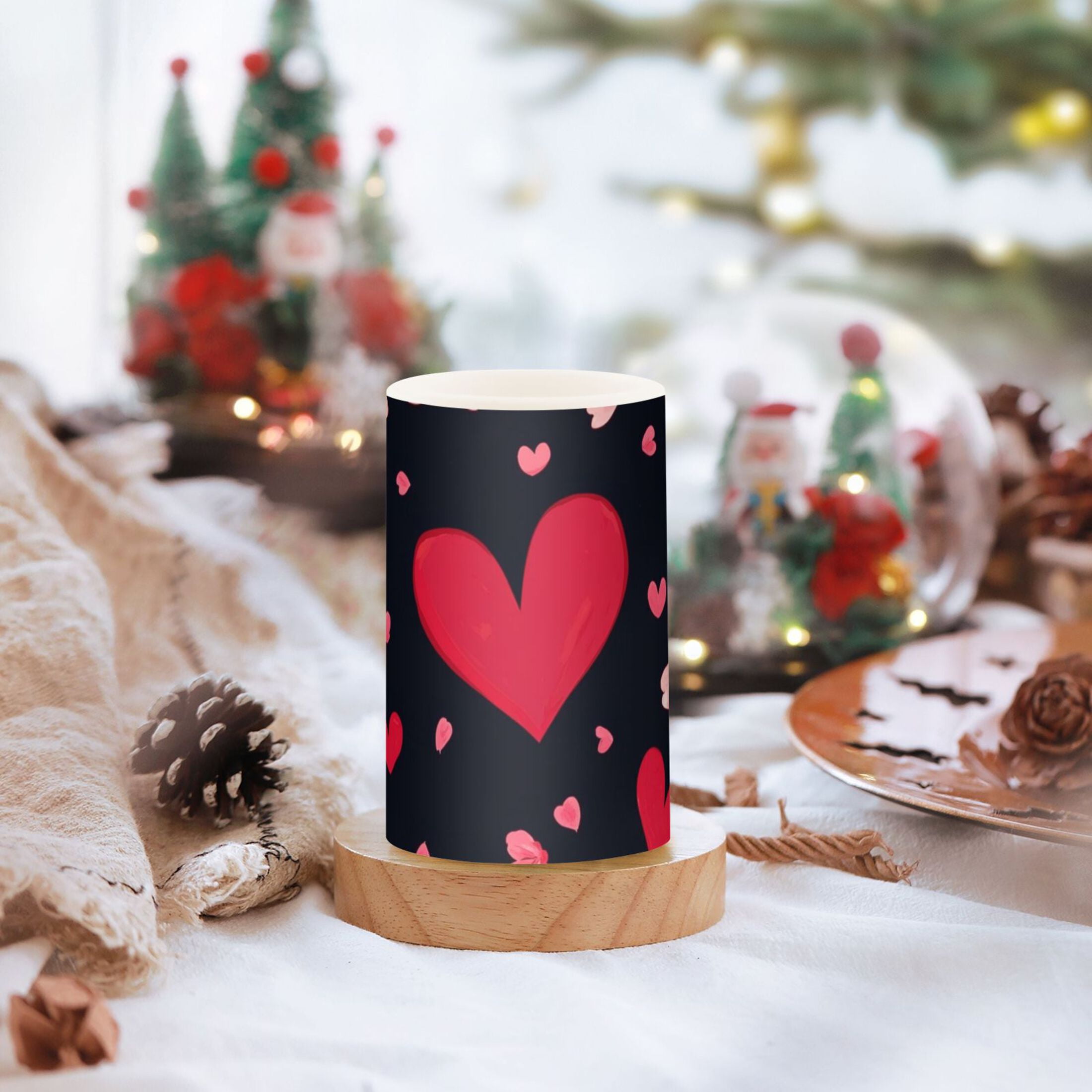 Valentine Cherry Blossom Heart Flickering Flameless Candles LED Tealight Battery Operated with Remote Set of 2 Holiday Decor Ornaments