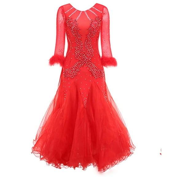 Women's Ballroom Dance Dress. Floral, rhinestone. Professional, for modern waltz competition, prom, party.
