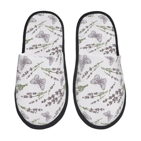 

Fuzoiu Lavender And Butterfly Print Unisex Furry Slippers Plush Indoor Shoes Trendy House Slippers Anti-Skid EVA Sole House Shoes for Home Office and Travel -Medium