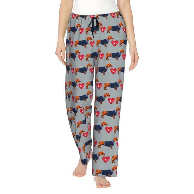 Fotbe Dachshund Dog Heart Pantalones de Pijama para Mujer, Pantalones de Dormir, Pantalones Pj con Cordón y Bolsillos-3X-Large