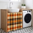 thumbnail image 3 of Orange Grid Cabinet Curtains for Kitchen 35"Wx35"L, Fall Minimalist Orange Gray Plaid Stripes Modern Country Laundry Sink Cabinets Magic Tape Short Curtain Privacy Panel for Bathroom Vanity Cabinets, 3 of 9