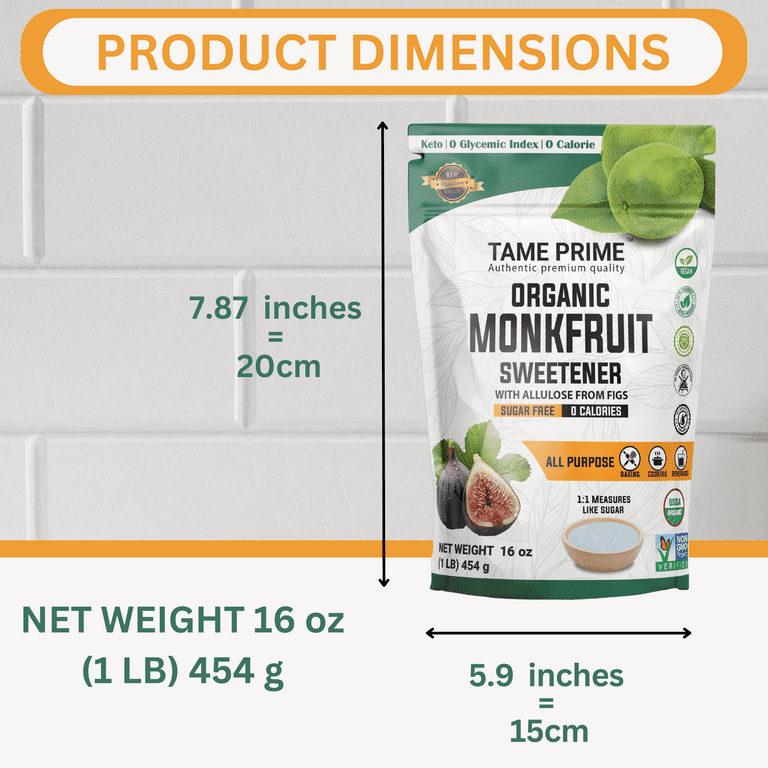 TAME PRIME USDA Organic Monk Fruit Sweetener with Allulose from